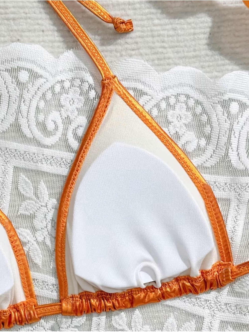 Shimmering Orange Triangle Halter Side Tie Bikini Set - Picture 5 of 9